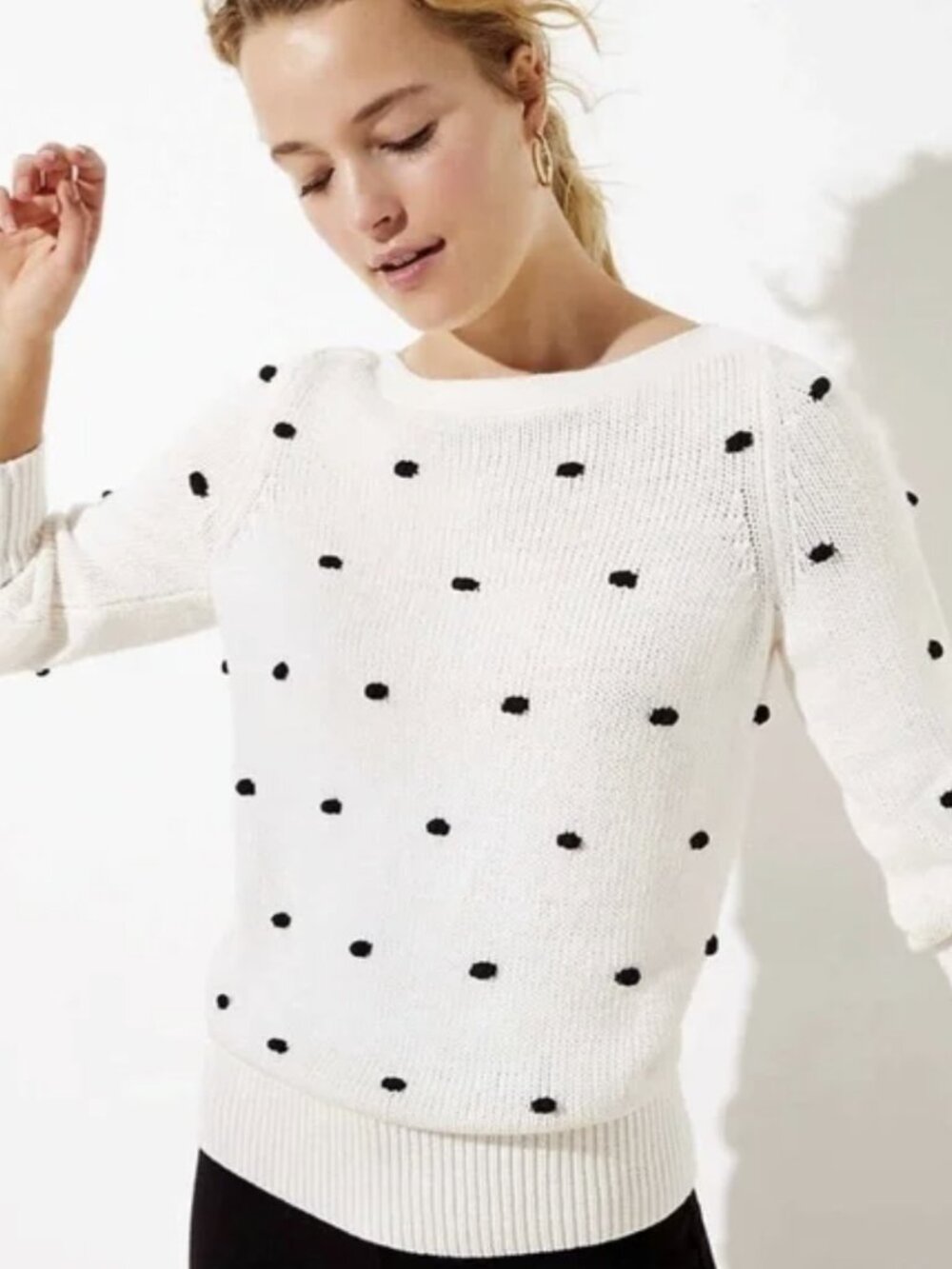 Size M Ann Taylor LOFT Black & White Polka-Dot Bauble Sweater